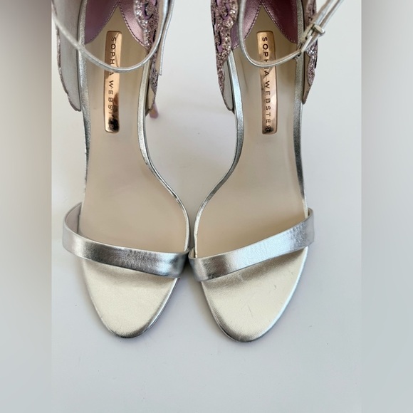 Sophia Webster Pink Silver Leather Evangeline Mid Heel butterfly sandals EU 40.5 - Picture 4 of 11